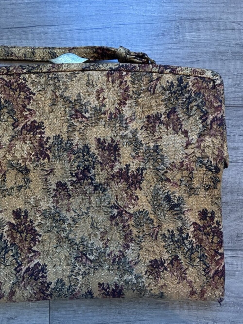 Vintage Crown Lewis Tapestry Purse Gold Floral Top Handle Bag Mid Century MCM - Picture 11 of 16